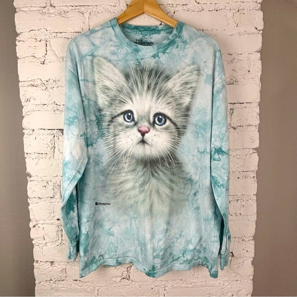 Y2K The Mountain Blue Eyed Kitten Face Long Sleeve Tie Dye
